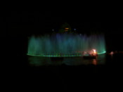 The fountains are lit up