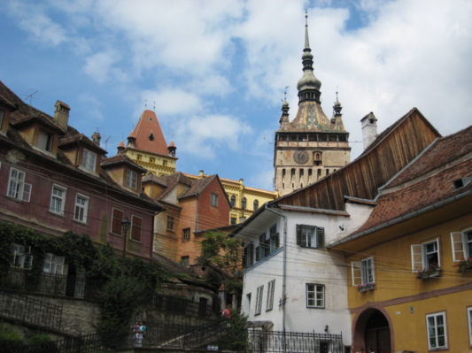 Walking up to the medieval old town of Sighisoara